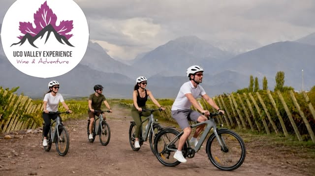 Participantes en bicicleta durante una experiencia de Uco Valley Experience
